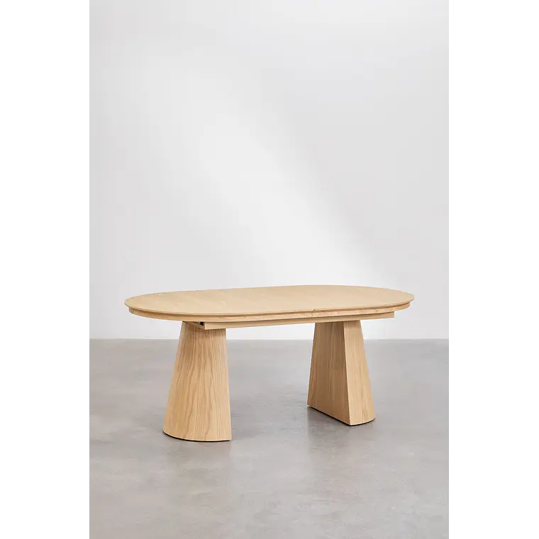 Mesa de comedor ovalada 180-240x105 cm extensible en MDF y chapa de roble 4