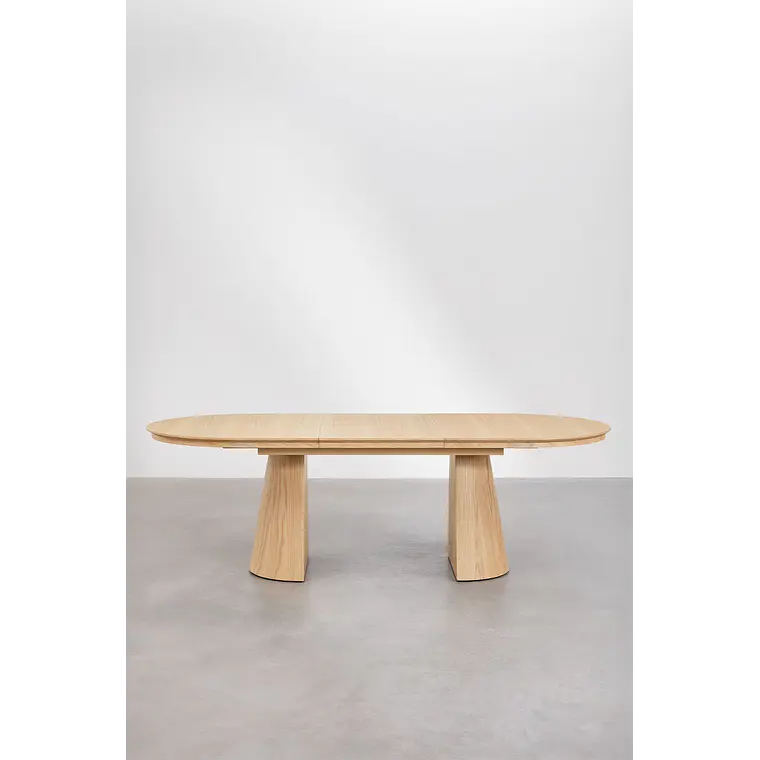 Mesa de comedor ovalada 180-240x105 cm extensible en MDF y chapa de roble 6