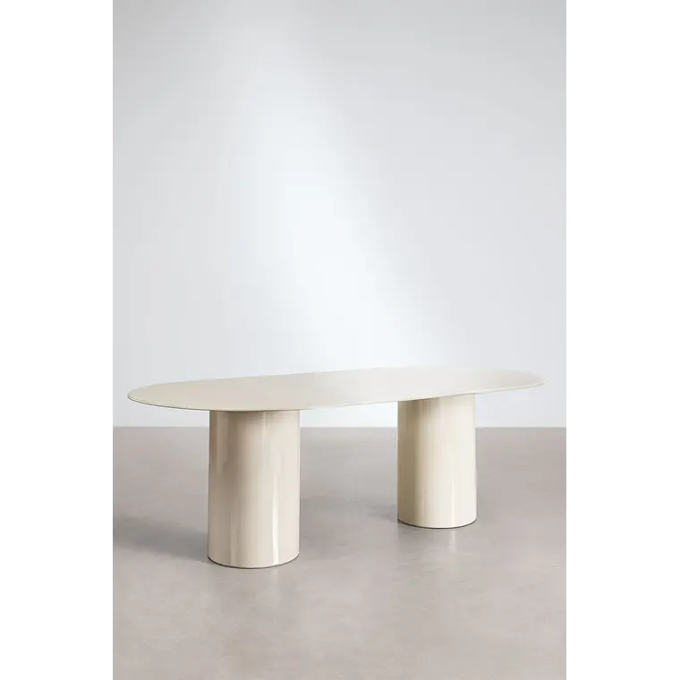 Mesa de comedor ovalada 220x110 cm en vidrio templado y MDF 4
