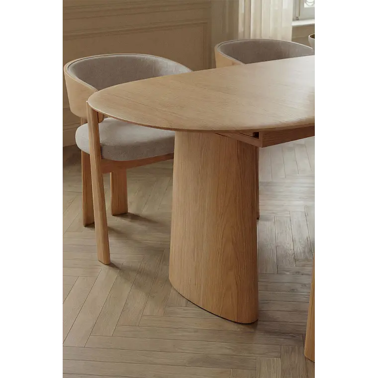 Mesa de comedor ovalada extensible en MDF y chapa de fresno 3