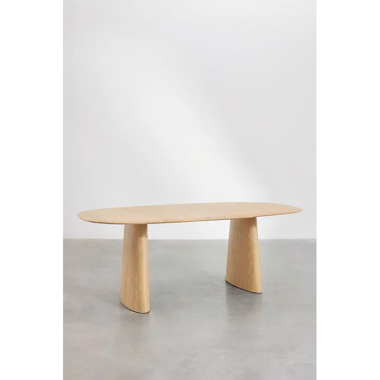 Mesa de comedor ovalada extensible en MDF y chapa de fresno 4