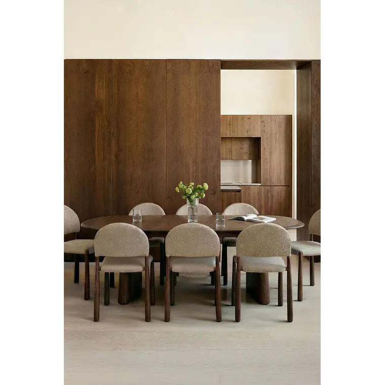 Mesa de comedor ovalada extensible en MDF y chapa de fresno 14