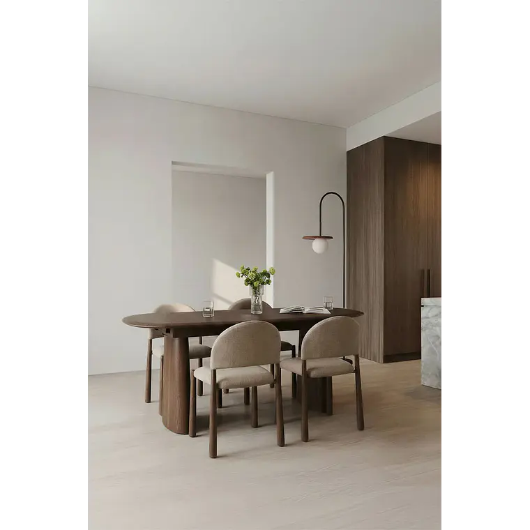 Mesa de comedor ovalada extensible en MDF y chapa de fresno 15