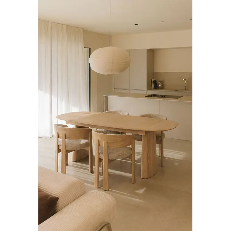 Mesa de comedor ovalada extensible en MDF y chapa de fresno 16