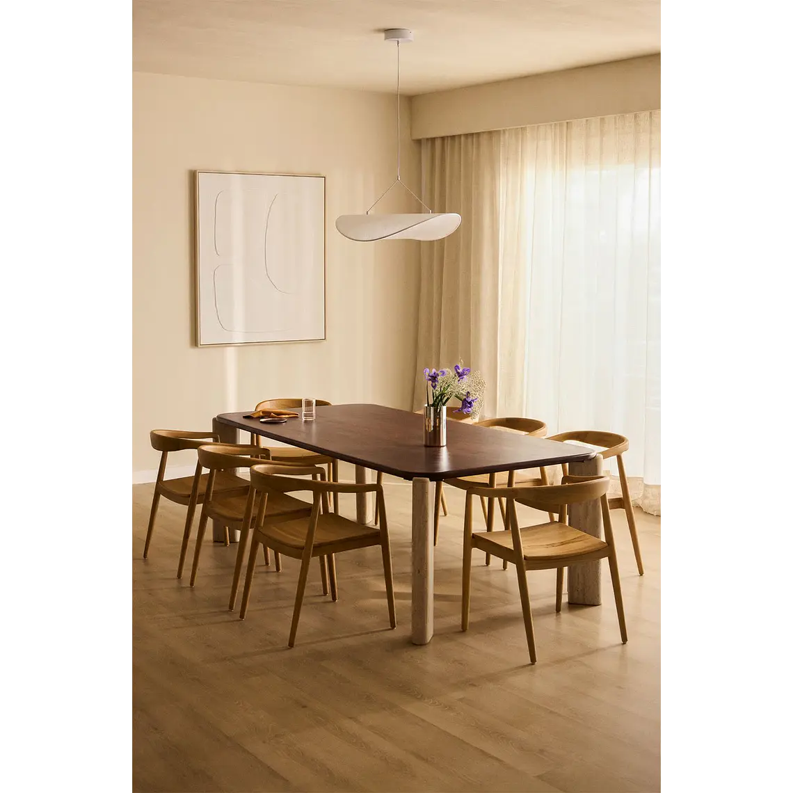 Mesa de comedor rectangular 230x110 cm en madera de mango y piedra natural 12