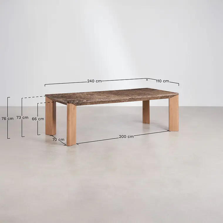 Mesa de comedor rectangular 240x110 cm en madera de mango y mármol 10