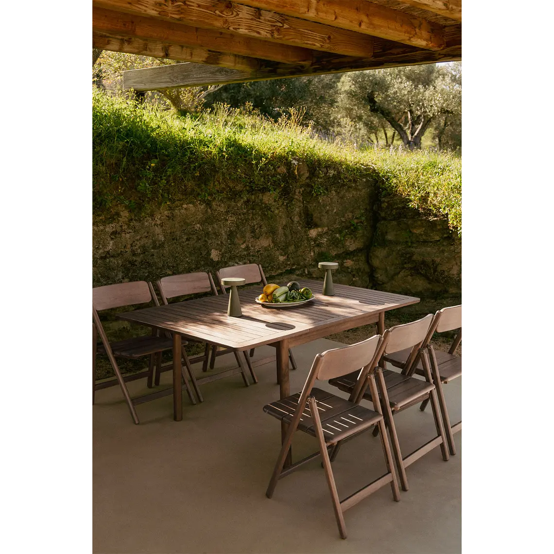 Mesa de jardín 100-160x100 cm extensible en madera de acacia Nereva 1