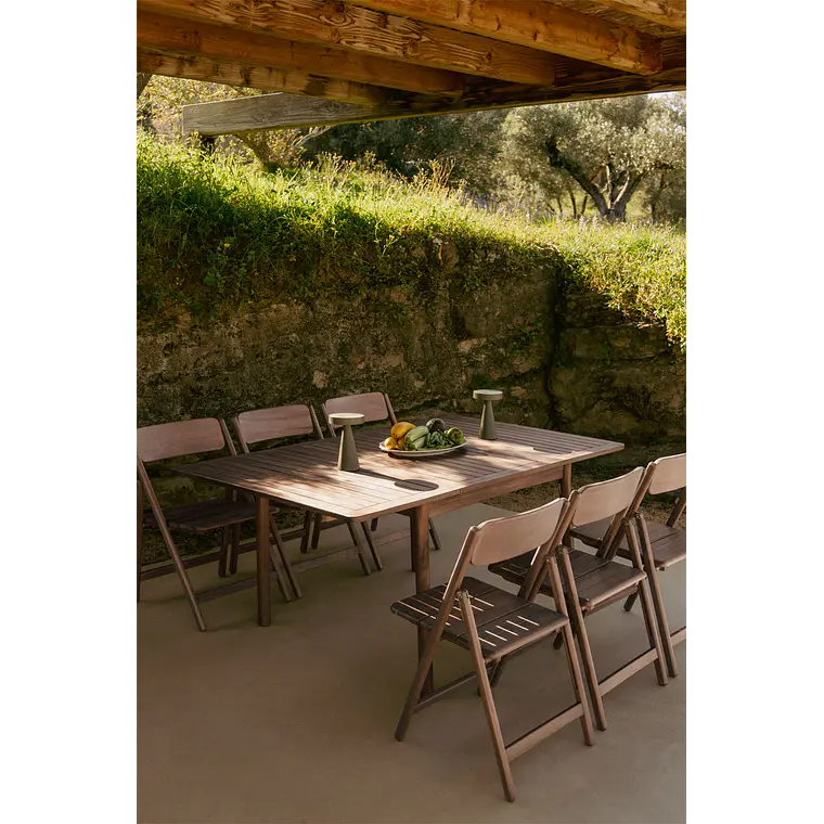 Mesa de jardín 100-160x100 cm extensible en madera de acacia Nereva 1
