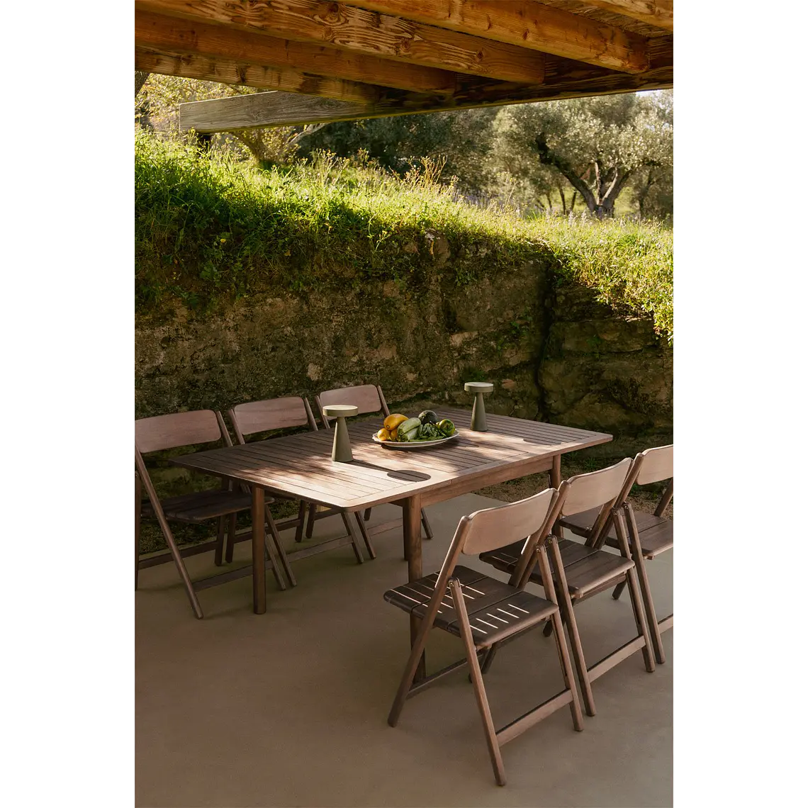 Mesa de jardín 100-160x100 cm extensible en madera de acacia Nereva 2