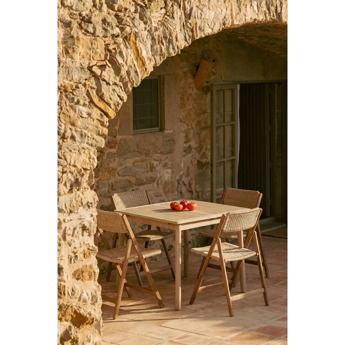 Mesa de jardín 100-160x100 cm extensible en madera de acacia Nereva 13