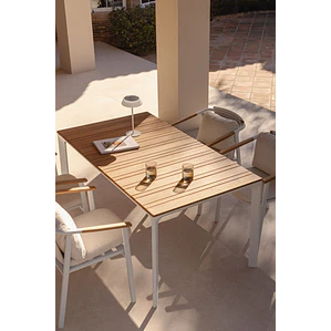 Mesa de jardín rectangular 160x90 cm en aluminio y madera de teca Varia