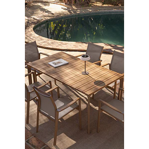 Mesa de jardín rectangular 160x90 cm en aluminio y madera de teca Varia