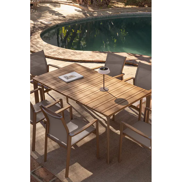 Mesa de jardín rectangular 160x90 cm en aluminio y madera de teca Varia 2