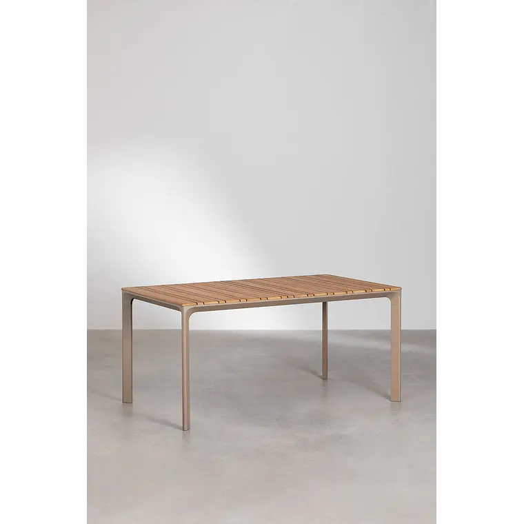Mesa de jardín rectangular 160x90 cm en aluminio y madera de teca Varia 3