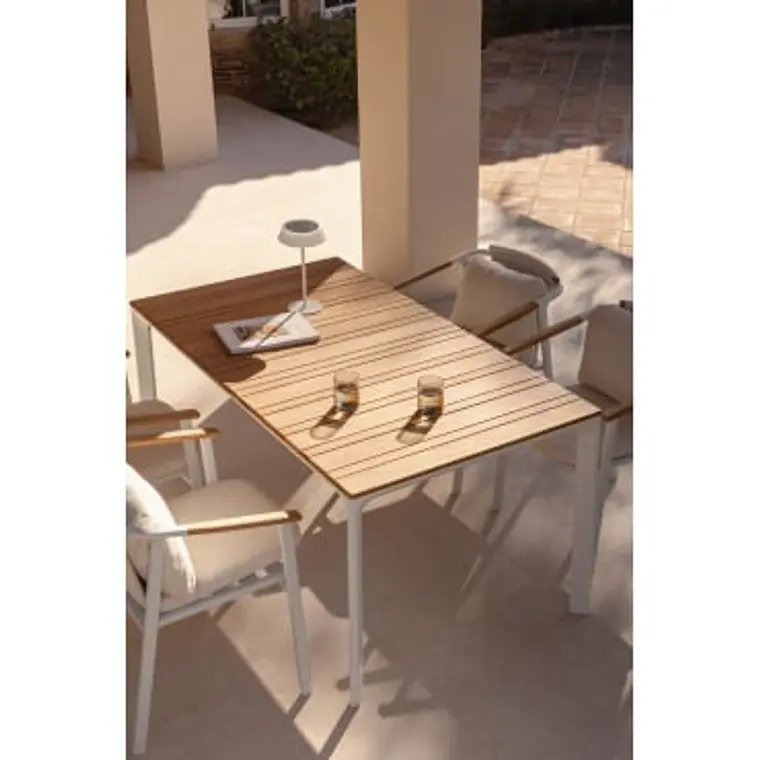 Mesa de jardín rectangular 160x90 cm en aluminio y madera de teca Varia 8