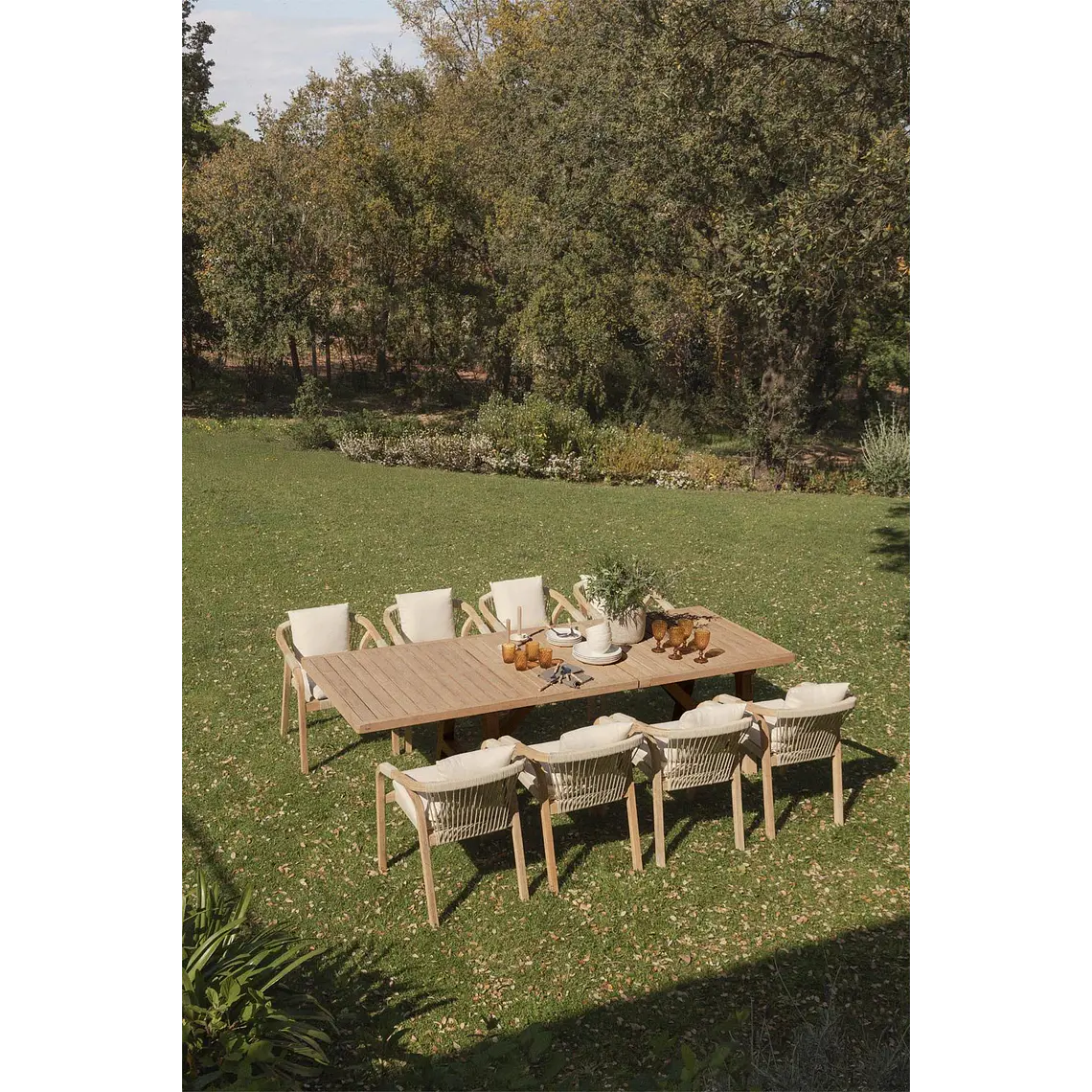 Mesa de jardín rectangular 200-260-320x100 cm extensible en madera de acacia Lumora 13