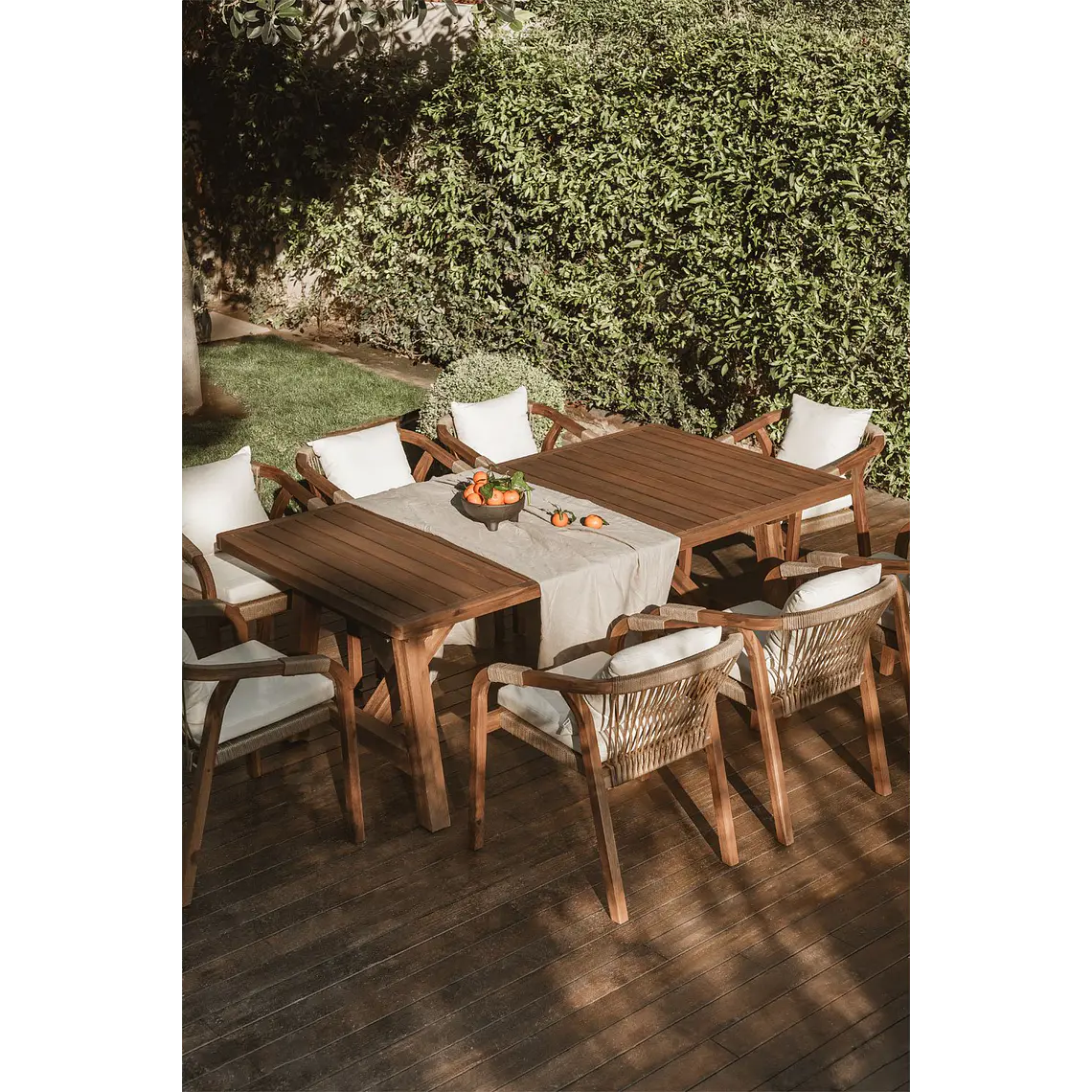 Mesa de jardín rectangular 200-260-320x100 cm extensible en madera de acacia Lumora 14