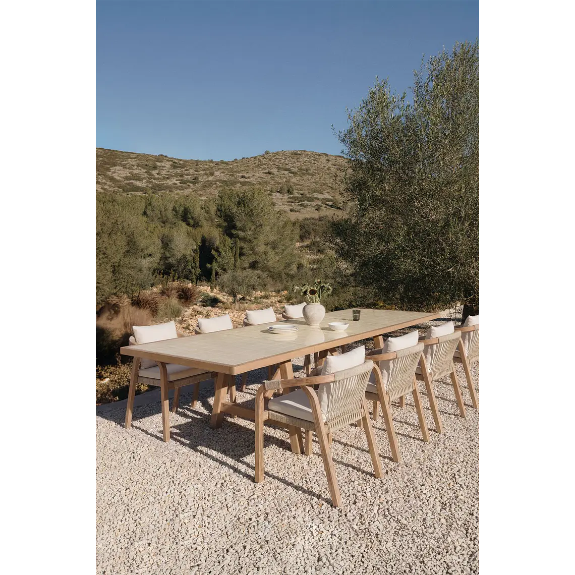 Mesa de jardín rectangular 200-260-320x100 cm extensible en madera de acacia Lumora 16
