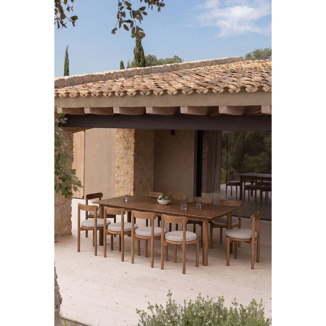 Mesa de jardín rectangular 250-310x105 cm extensible en madera de acacia Cereva 14