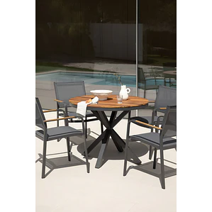 Mesa de jardín redonda en madera de eucalipto y aluminio Dora