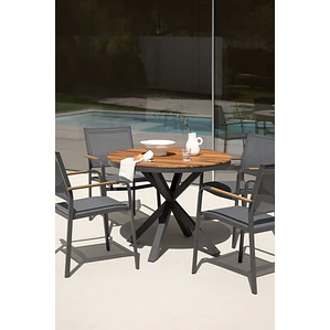 Mesa de jardín redonda en madera de eucalipto y aluminio Dora