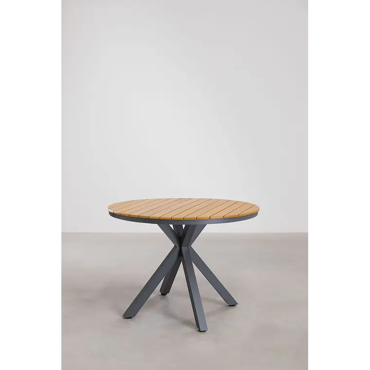 Mesa de jardín redonda en madera de eucalipto y aluminio Dora 3
