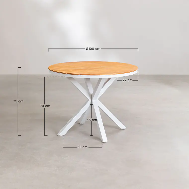 Mesa de jardín redonda en madera de eucalipto y aluminio Dora 8