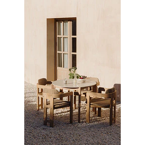 Mesa de jardín redonda Ø100 cm en cemento y madera de acacia Lumia