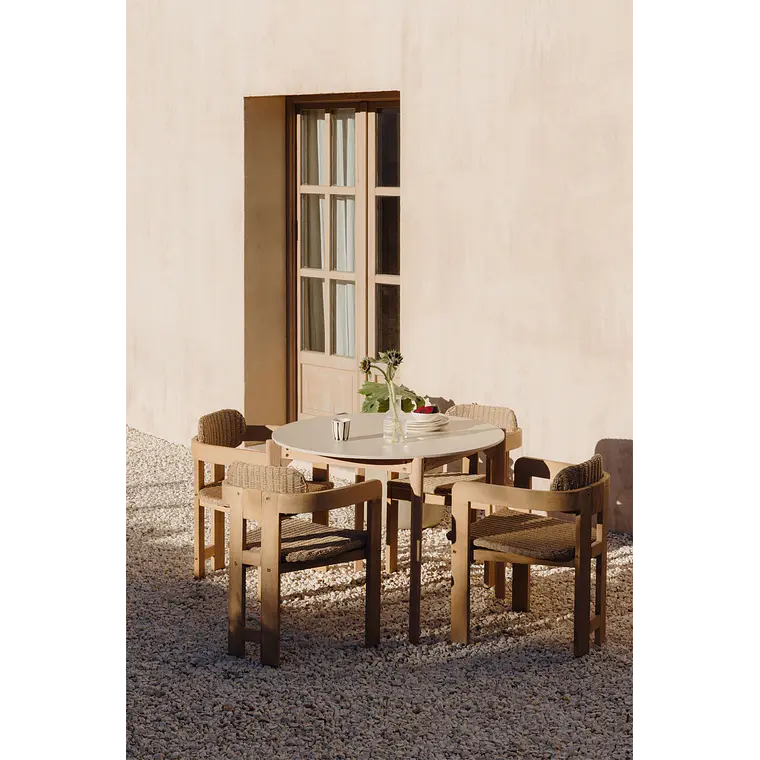 Mesa de jardín redonda Ø100 cm en cemento y madera de acacia Lumia 2