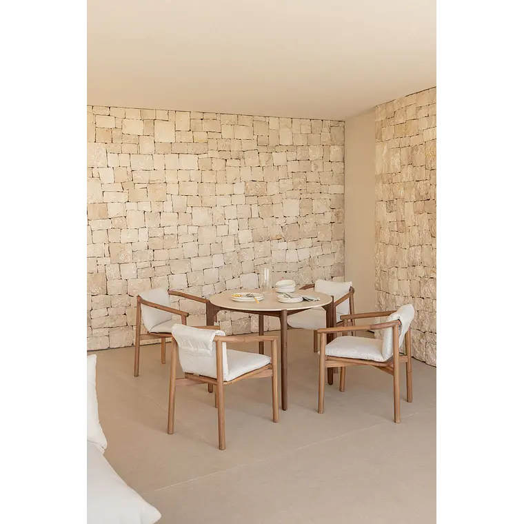 Mesa de jardín redonda Ø100 cm en cemento y madera de acacia Lumia 9