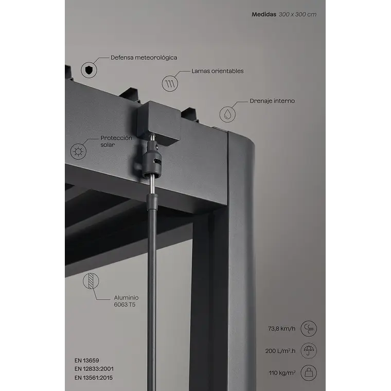 Pérgola bioclimática de aluminio con lamas y paneles laterales Liorina 2