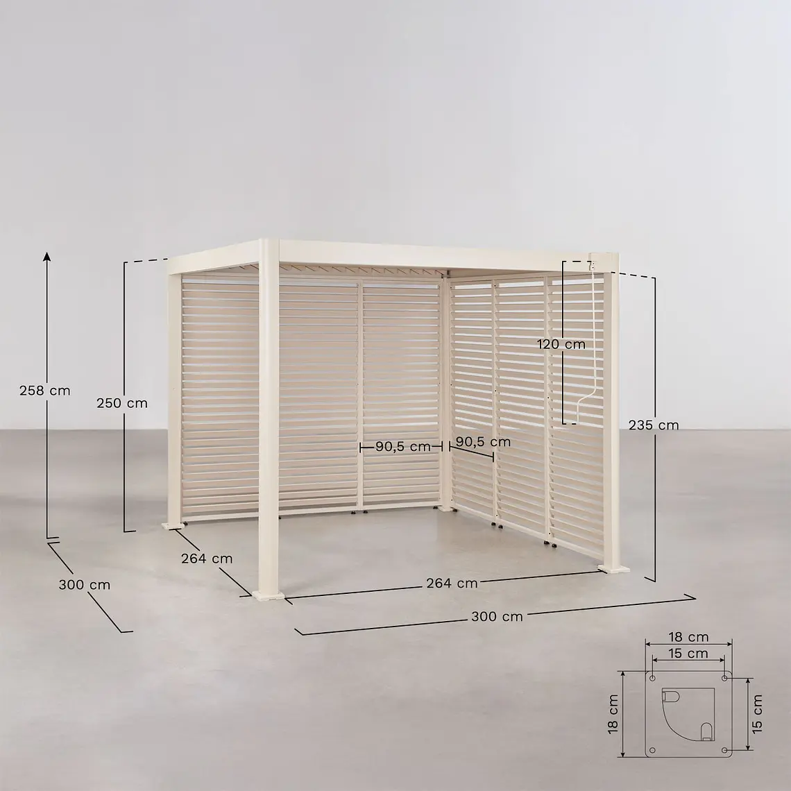Pérgola bioclimática de aluminio con lamas y paneles laterales Liorina 10