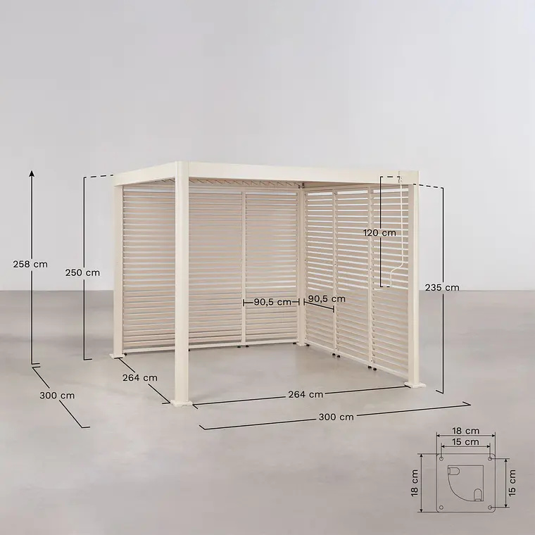 Pérgola bioclimática de aluminio con lamas y paneles laterales Liorina 10