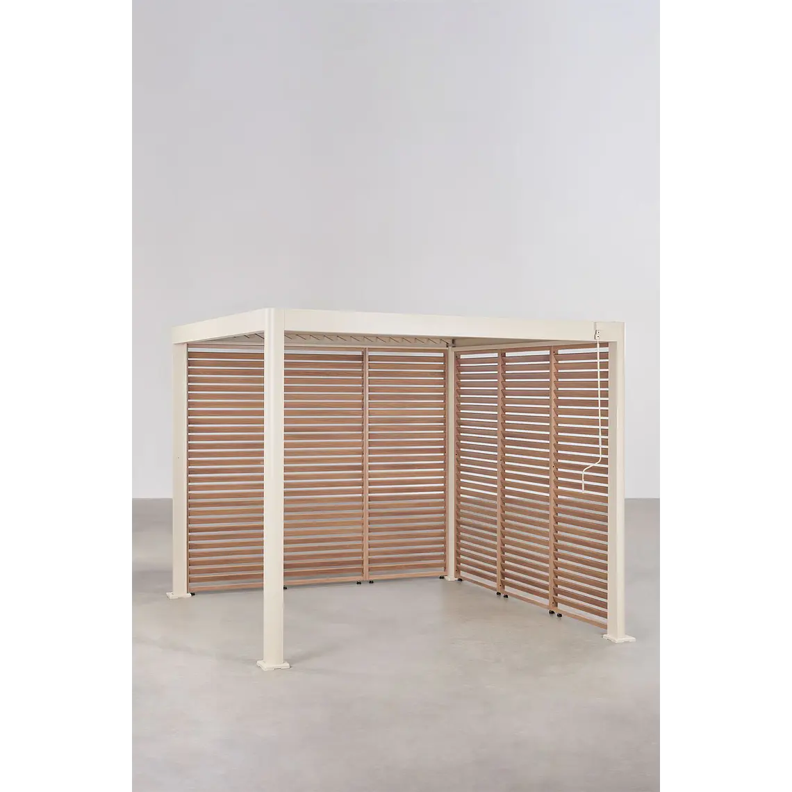 Pérgola bioclimática de aluminio con lamas y paneles laterales Liorina 15