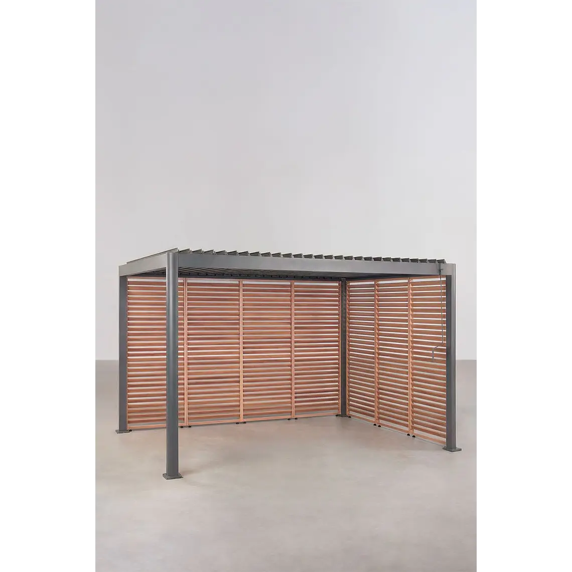 Pérgola bioclimática de aluminio con lamas y paneles laterales Liorina 20