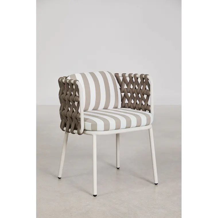 Set de mesa redonda Ø140 cm en cerámica y 6 sillas de jardín con reposabrazos en aluminio y cuerda trenzada Dunora 8