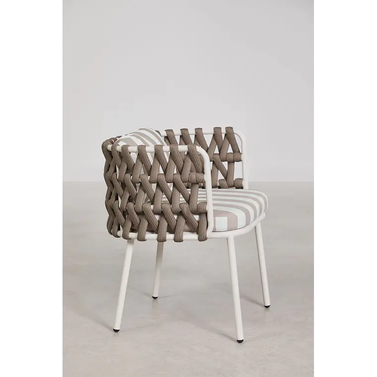 Set de mesa redonda Ø140 cm en cerámica y 6 sillas de jardín con reposabrazos en aluminio y cuerda trenzada Dunora 9
