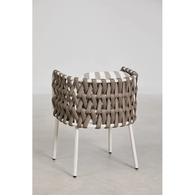 Set de mesa redonda Ø140 cm en cerámica y 6 sillas de jardín con reposabrazos en aluminio y cuerda trenzada Dunora 10