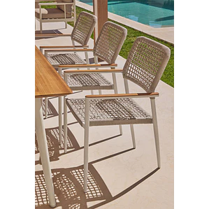 Silla de jardín apilable con reposabrazos en aluminio y cuerda trenzada Zoria