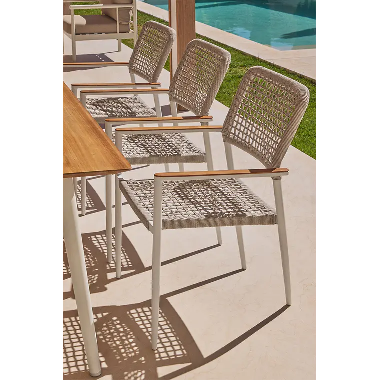 Silla de jardín apilable con reposabrazos en aluminio y cuerda trenzada Zoria 1