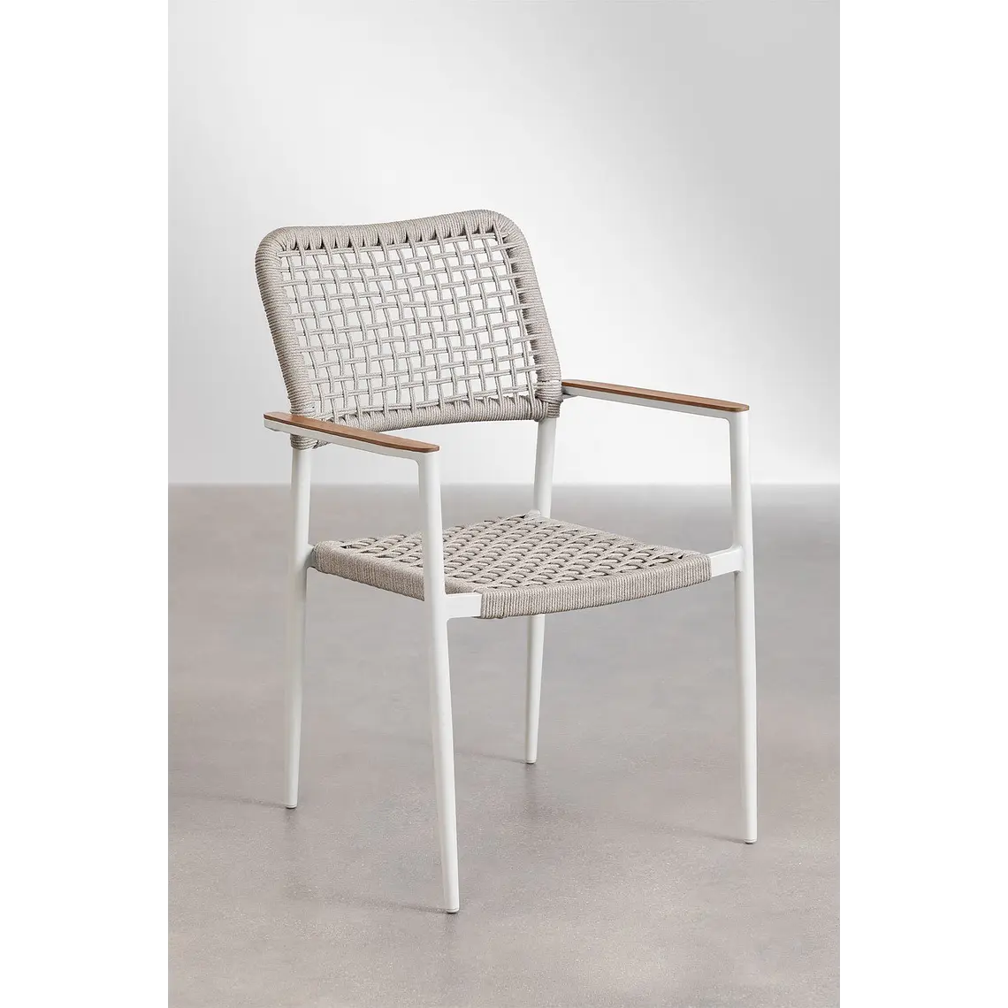 Silla de jardín apilable con reposabrazos en aluminio y cuerda trenzada Zoria 2