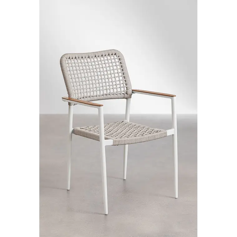 Silla de jardín apilable con reposabrazos en aluminio y cuerda trenzada Zoria 2