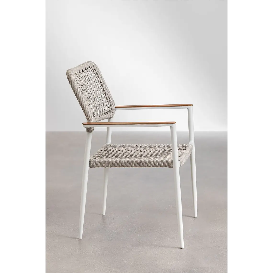 Silla de jardín apilable con reposabrazos en aluminio y cuerda trenzada Zoria 3
