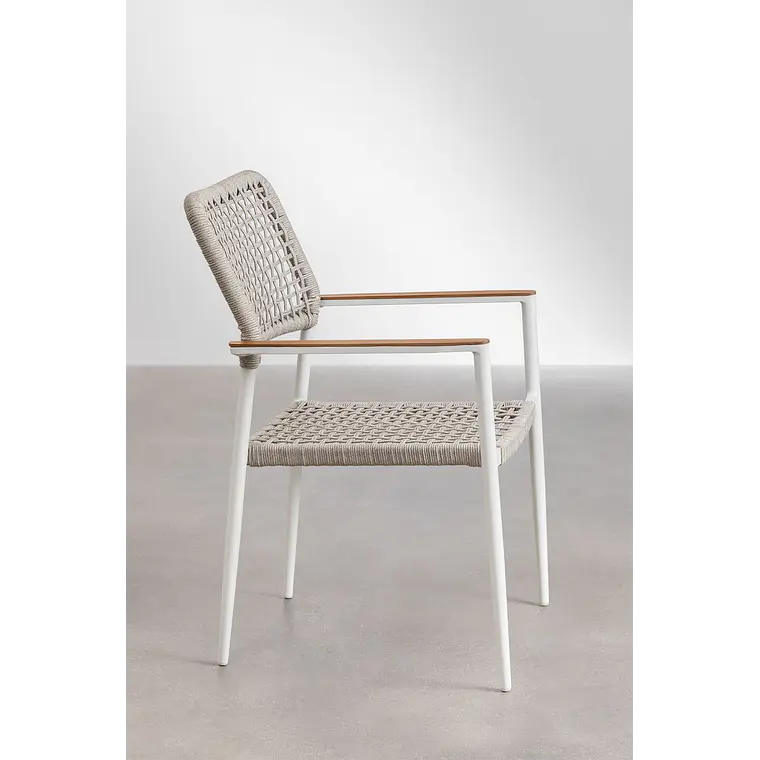 Silla de jardín apilable con reposabrazos en aluminio y cuerda trenzada Zoria 3