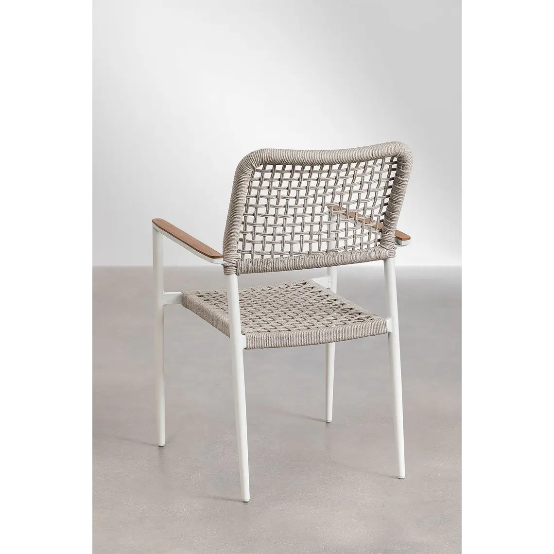 Silla de jardín apilable con reposabrazos en aluminio y cuerda trenzada Zoria 4