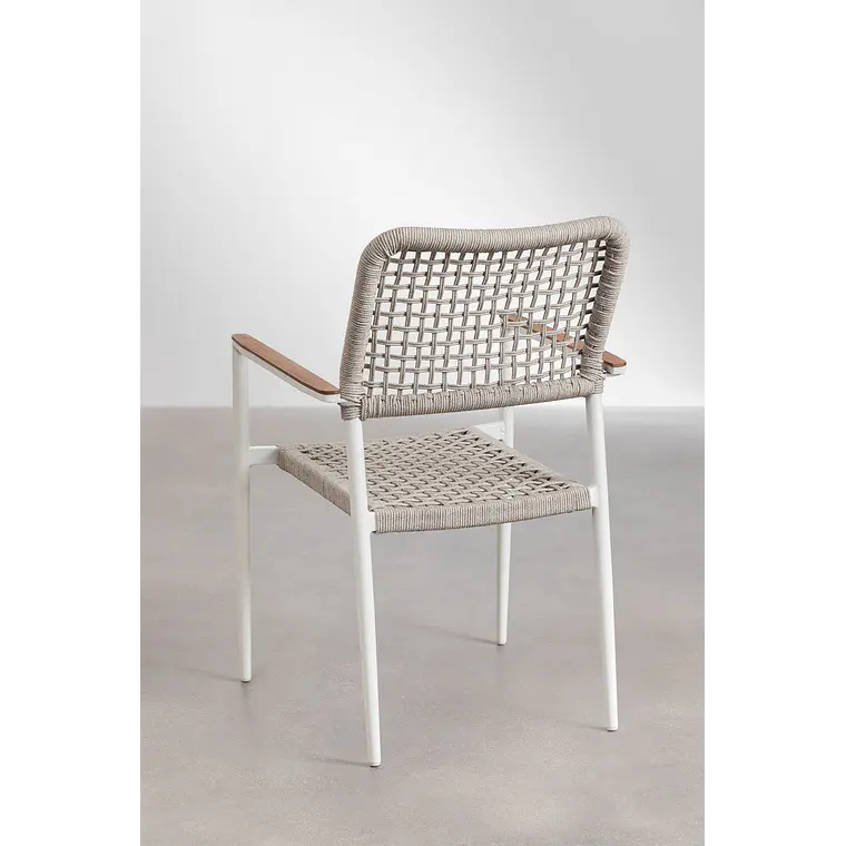Silla de jardín apilable con reposabrazos en aluminio y cuerda trenzada Zoria 4