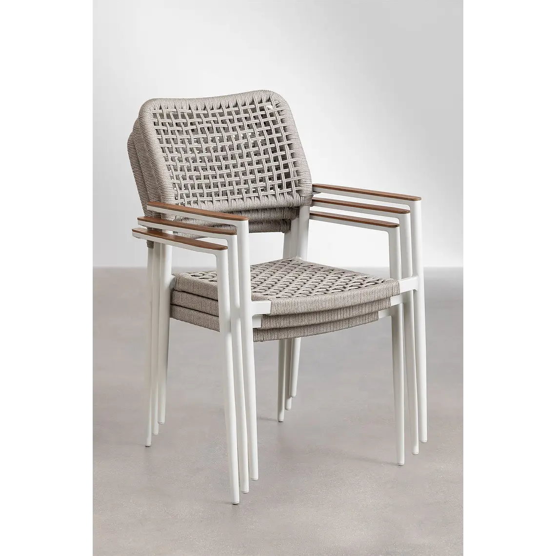 Silla de jardín apilable con reposabrazos en aluminio y cuerda trenzada Zoria 8