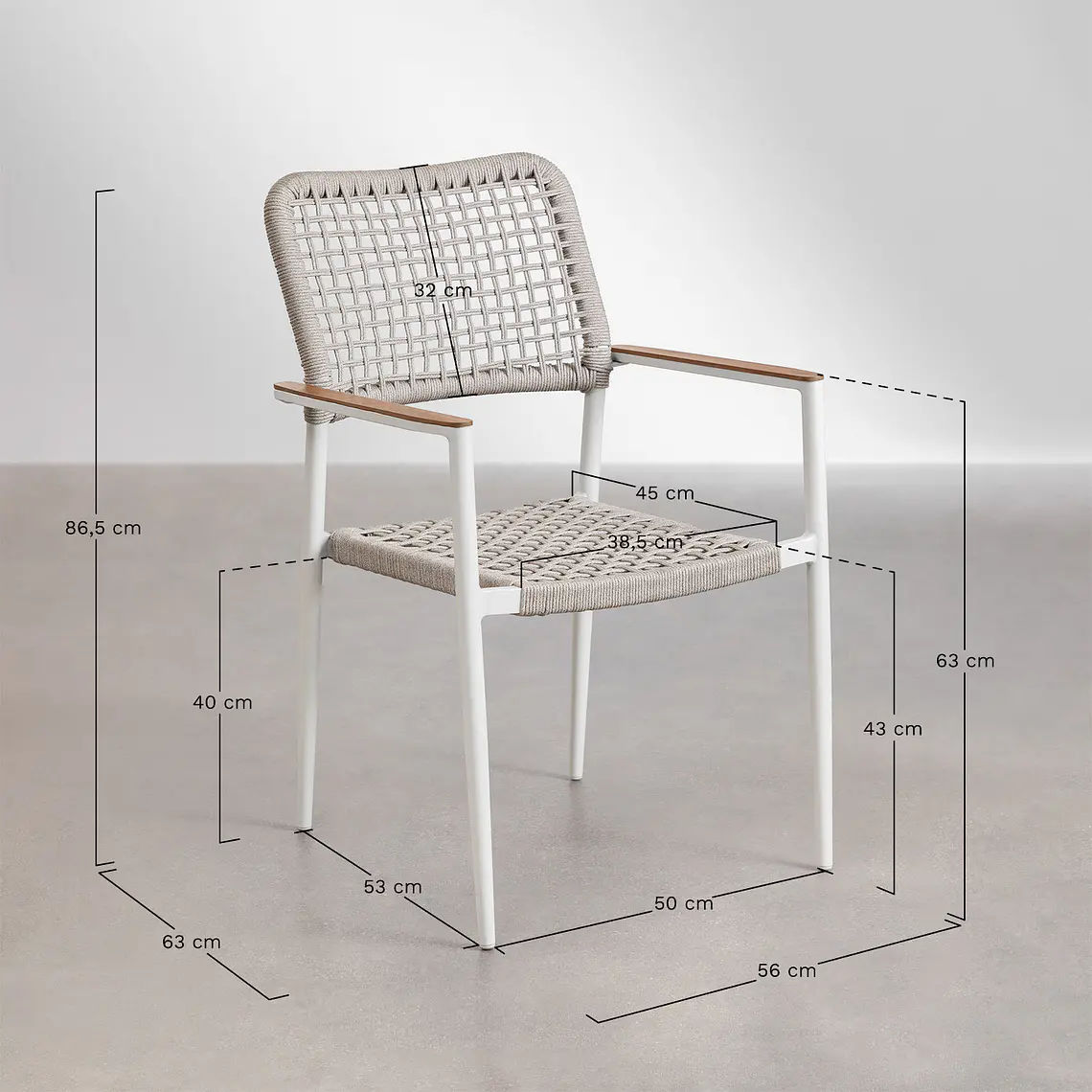 Silla de jardín apilable con reposabrazos en aluminio y cuerda trenzada Zoria 9