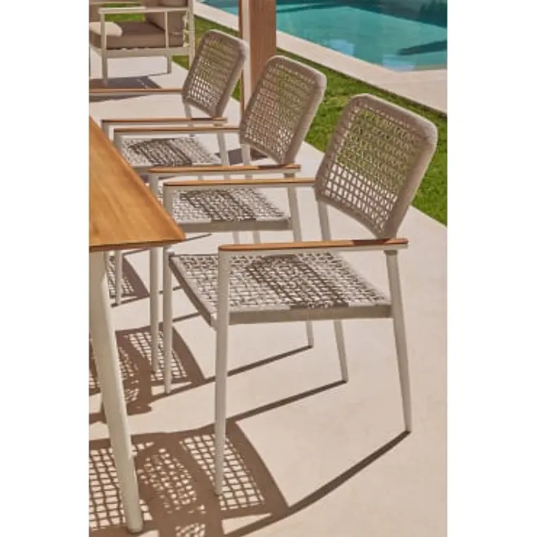 Silla de jardín apilable con reposabrazos en aluminio y cuerda trenzada Zoria 10