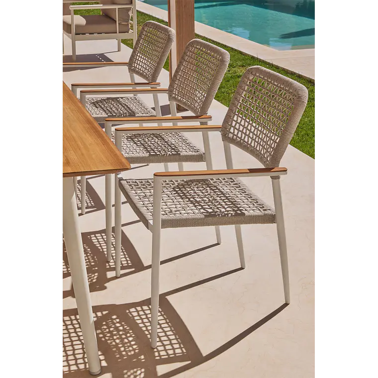 Silla de jardín apilable con reposabrazos en aluminio y cuerda trenzada Zoria 11